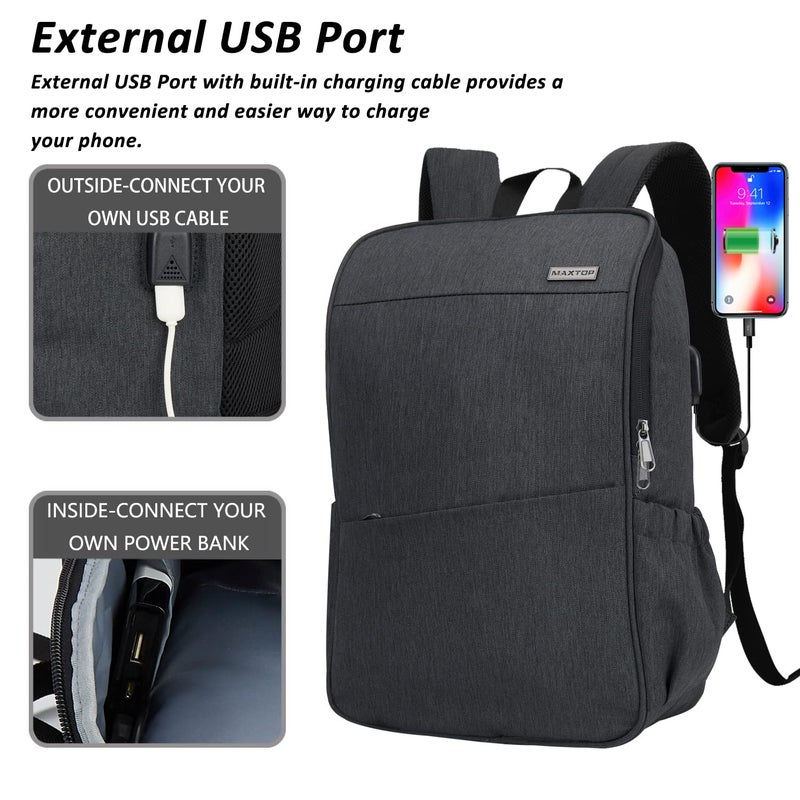 MAXTOP Laptop Backpack for Women Men College Bookbag Business Travel Backpack Water Resistant Computer Backpack with USB Charging Port Fits 15.6 Inch Laptop - Image 3